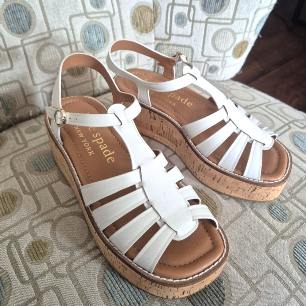 Kate Spade White Wedge Strappy Sandals